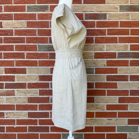 🔥 Theory Linen Cream Short Sleeve Midi Dress - Picture 6 of 11